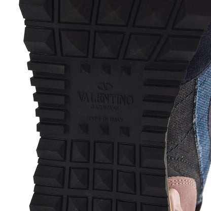Valentino Garavani Denim Suede Camouflage Womens Rockrunner Sneakers 38 Marine 6 of 9