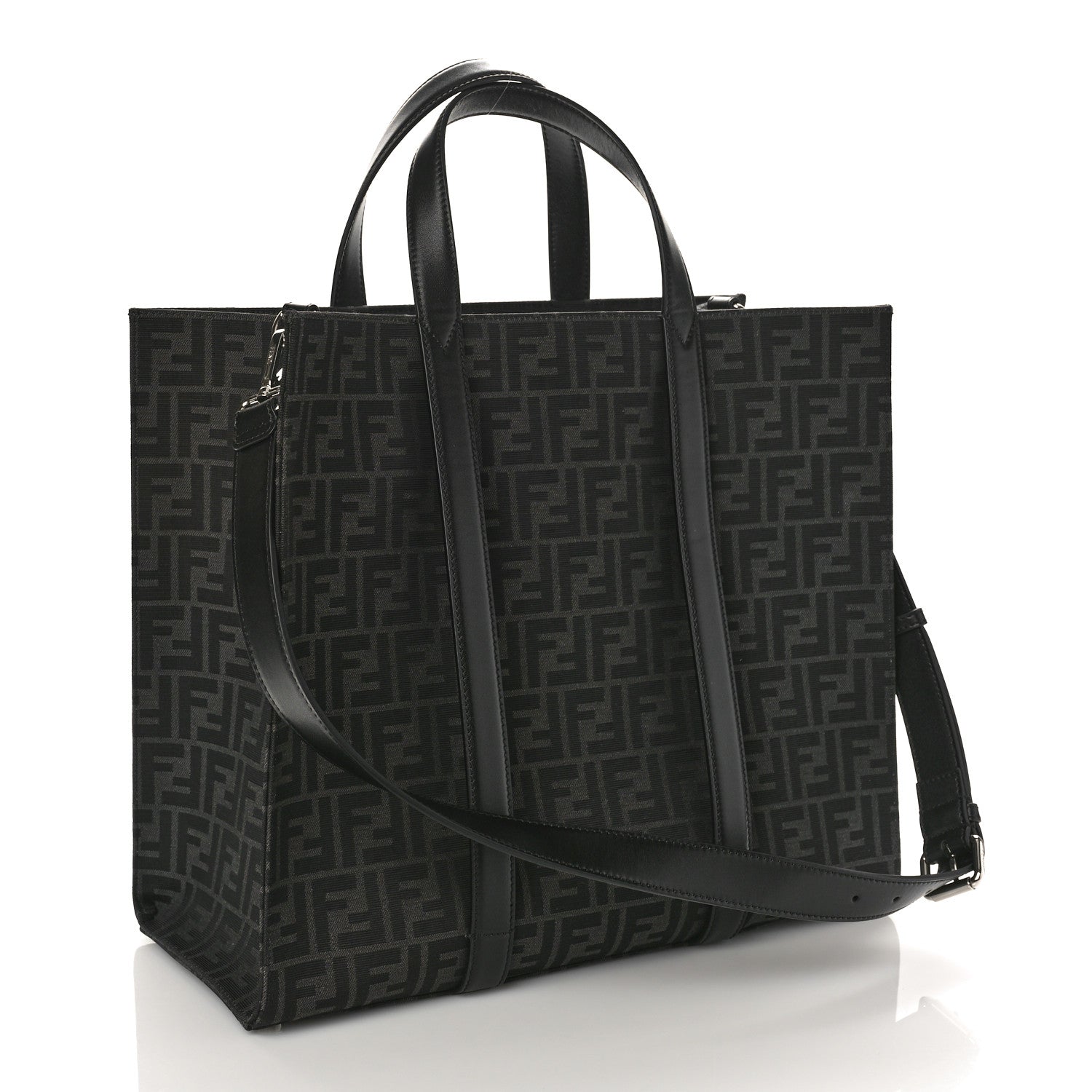 Fendi Recycled Fabric Jacquard Vitello Astro FF 1974 Shopping Tote Asfalto Black 3 of 8