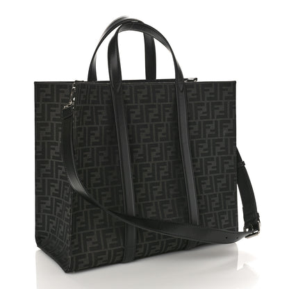 Fendi Recycled Fabric Jacquard Vitello Astro FF 1974 Shopping Tote Asfalto Black 3 of 8