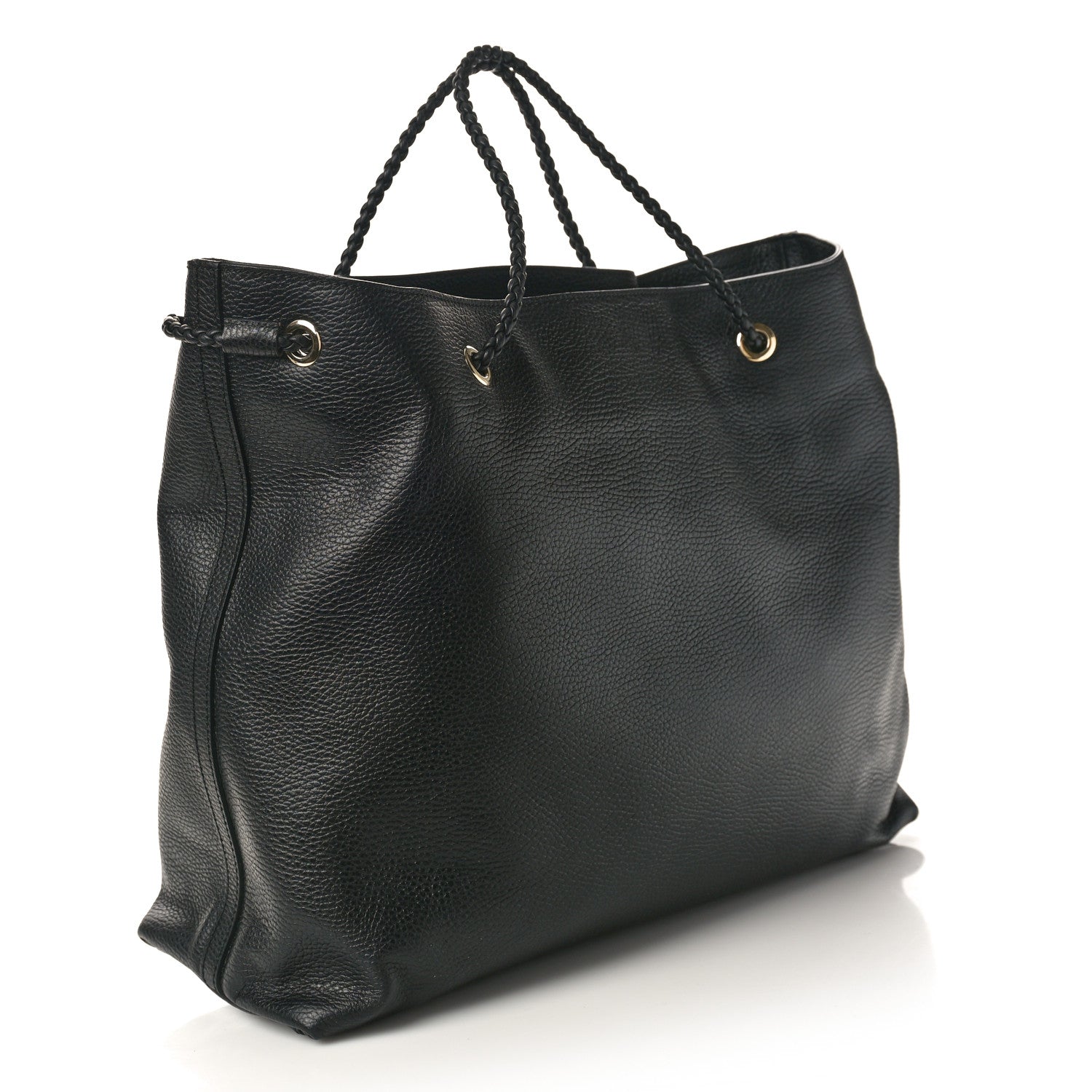 Gucci Calfskin Large Gifford Braided Handle Tote Black 3 of 9