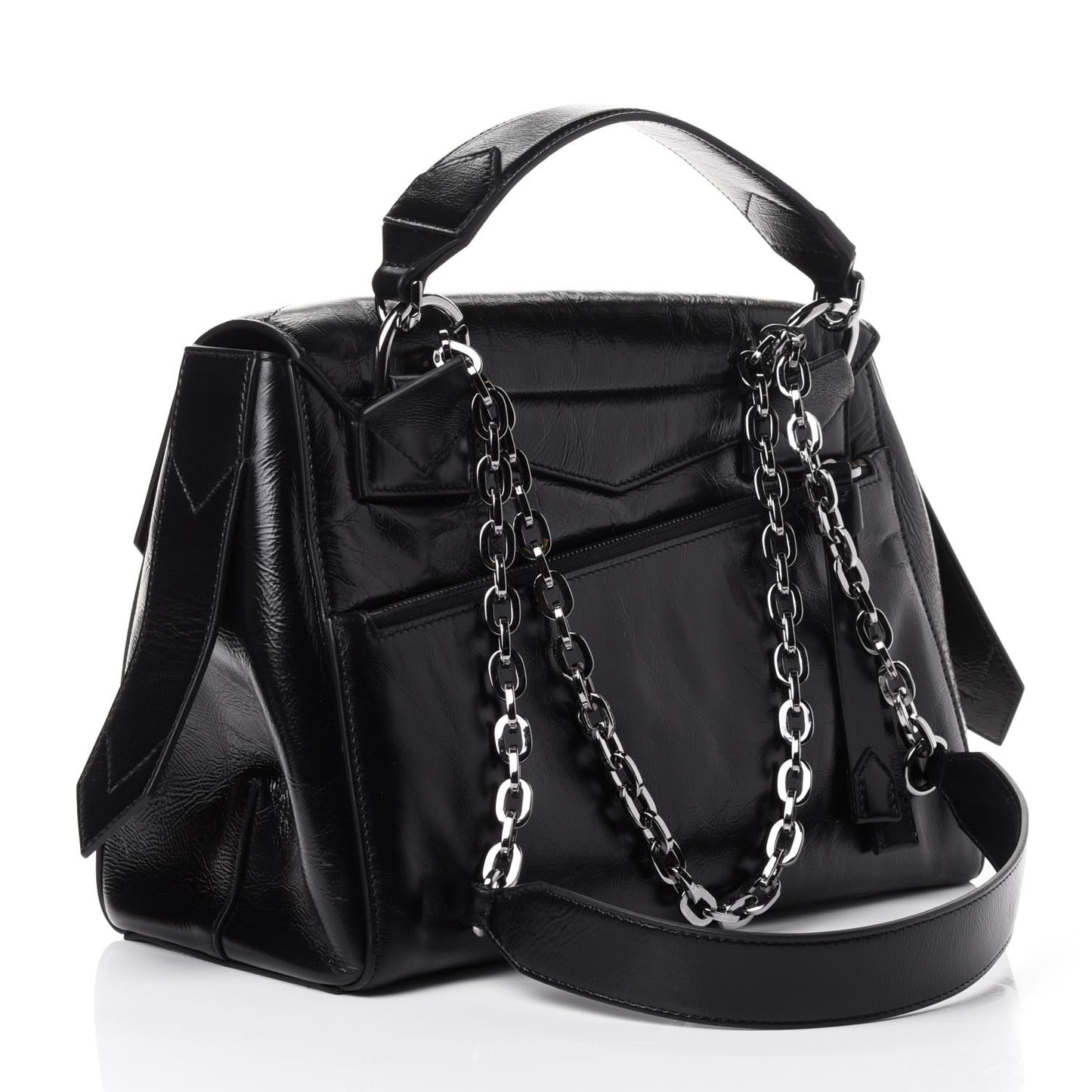 Creased Patent Calfskin Medium ID Flap Black