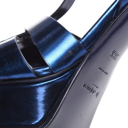 Saint Laurent Metallic Calfskin Tribute 105 Platform Sandals 38.5 Navy 11 of 14