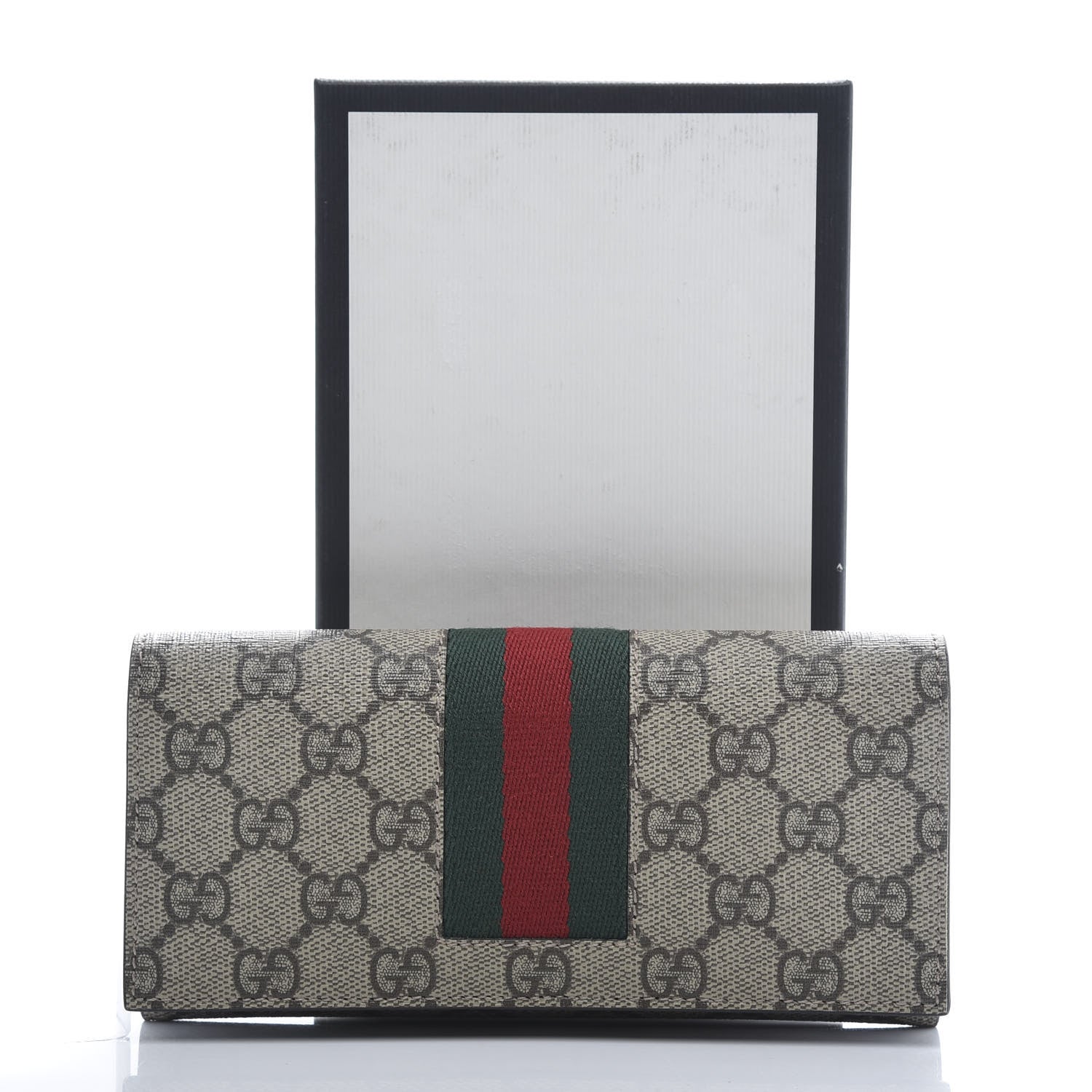 Gucci GG Supreme Monogram Selleria Calfskin Web New Web Continental Wallet Beige Ebony Cocoa 9 of 9