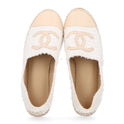 Chanel Tweed Grosgrain CC Espadrilles 36 White Beige 2 of 10