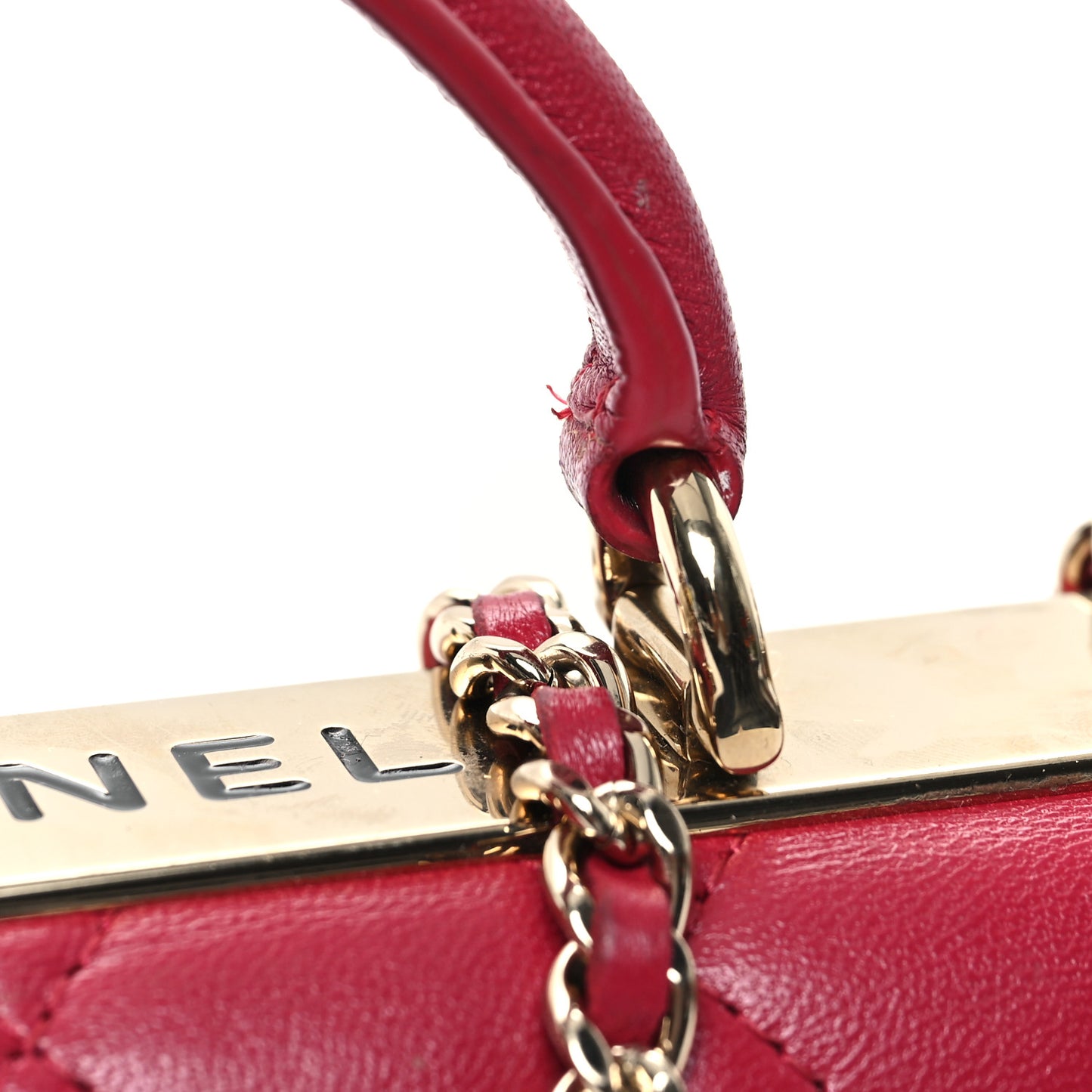 Lambskin Quilted Trendy CC Dual Handle Clutch With Chain Red