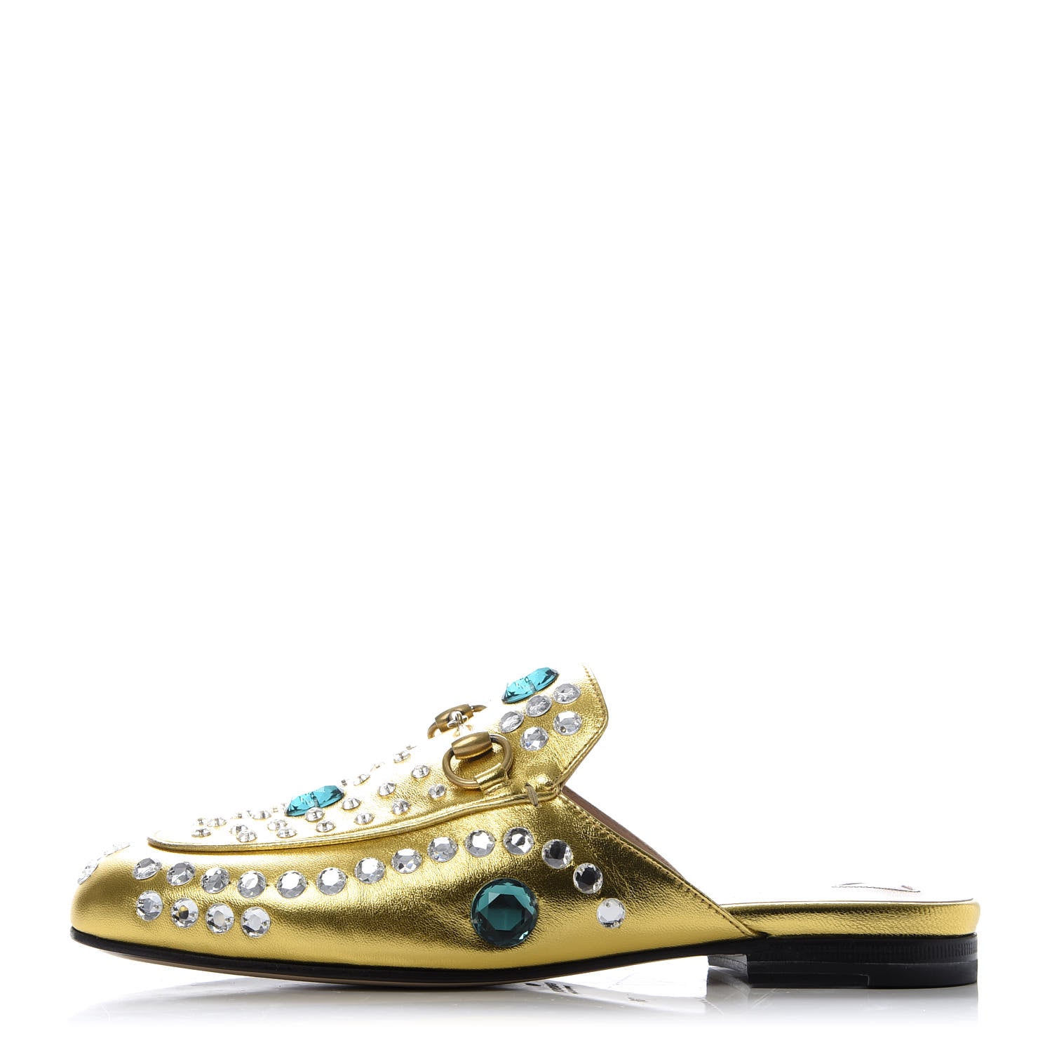Gucci Metallic Nappa Crystal Womens Princetown Slippers 36 Gold 1 of 10