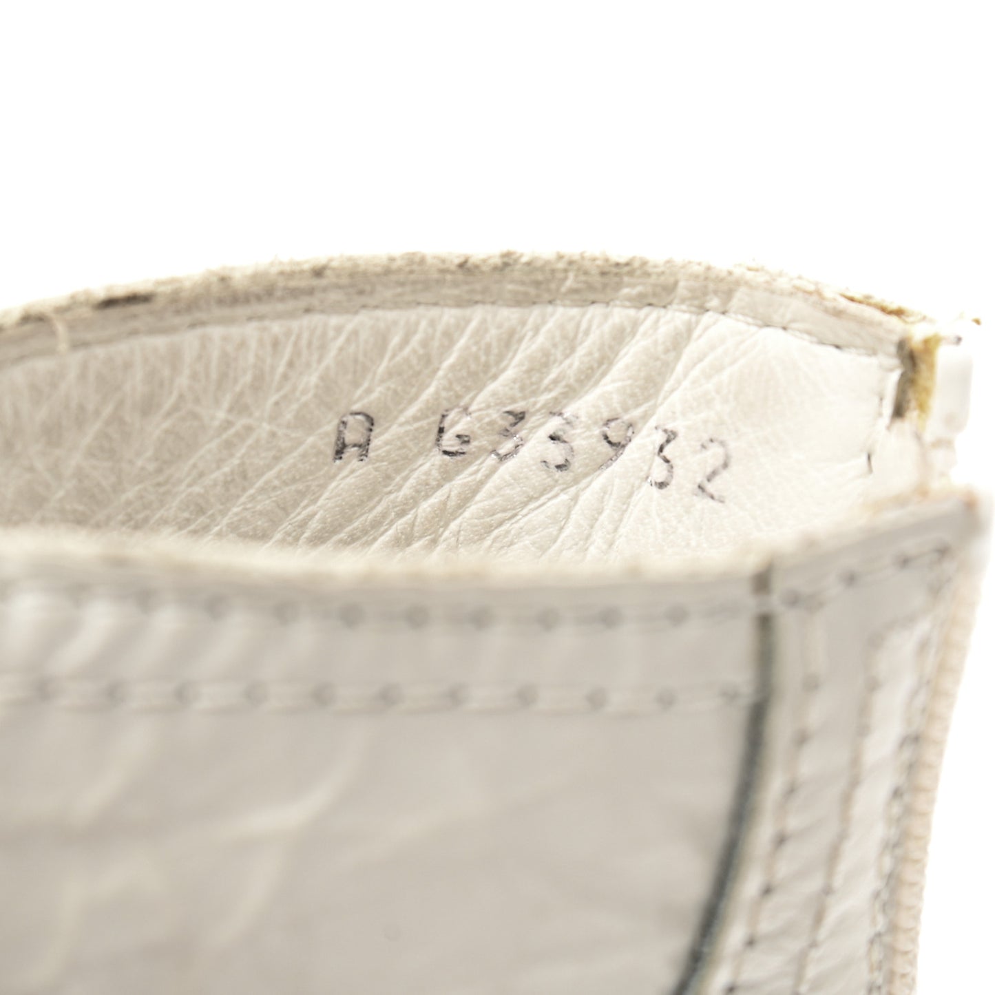 Crackled Calfskin Pearl Chain CC Short Boots 35 White