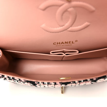 Chanel Tweed Quilted Medium Double Flap Pink Black White 4 of 10