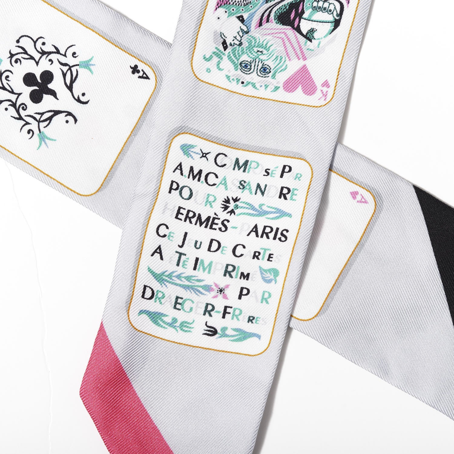 Hermes Silk Jeu de Cartes Twilly Gris Perle Rose Black 3 of 5