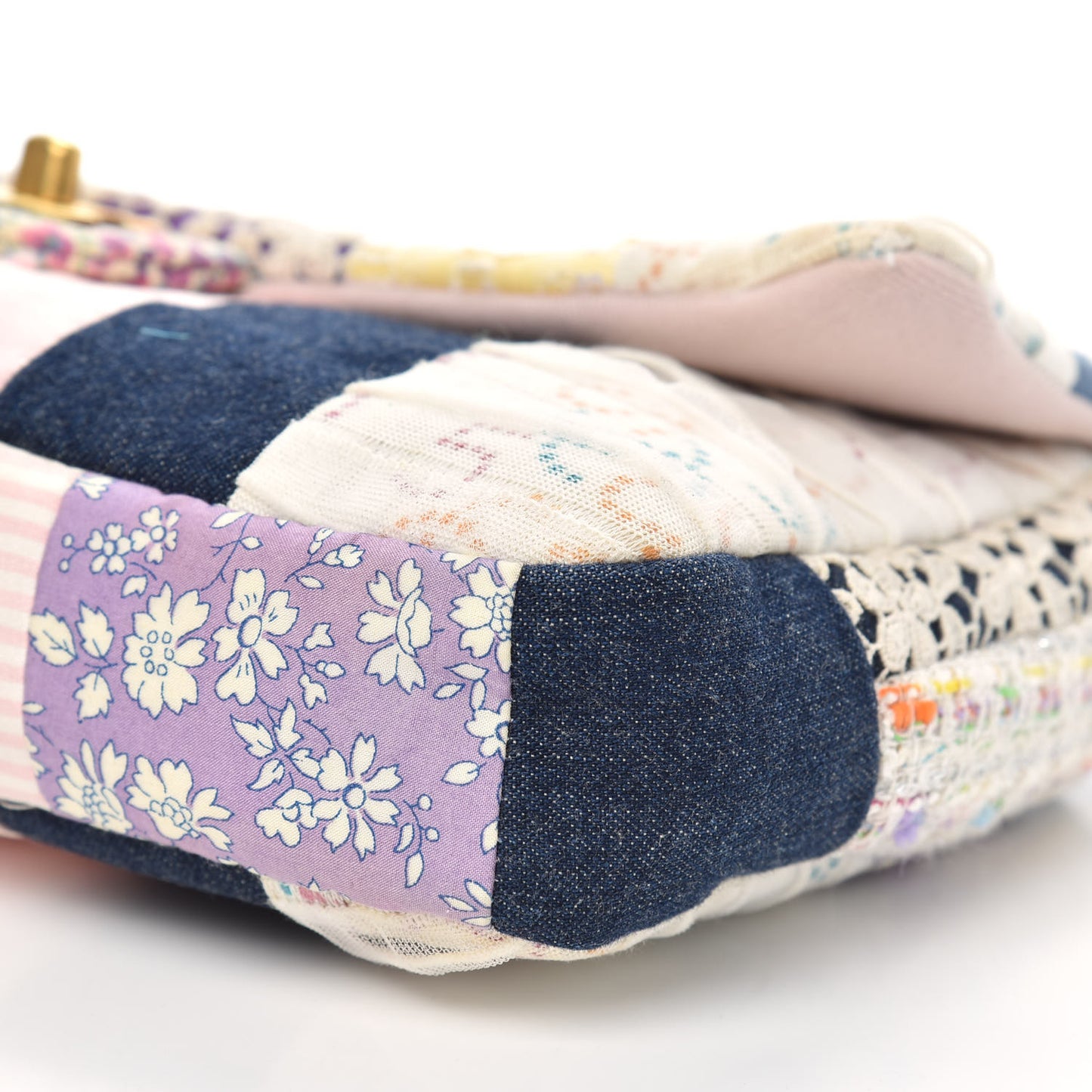 Fabric Patchwork Medium Flap Bag Pink