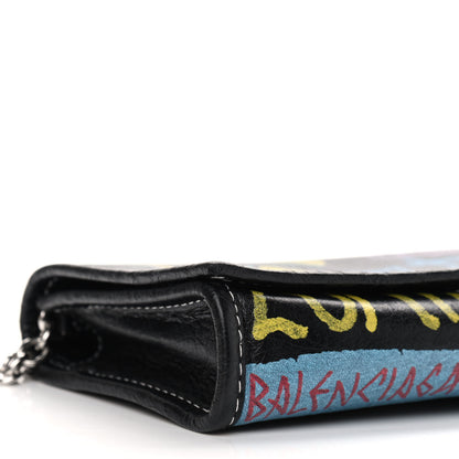 Balenciaga Agneau Arena Graffiti All Over Bazar Chain Shoulder Bag Black Multicolor 9 of 10