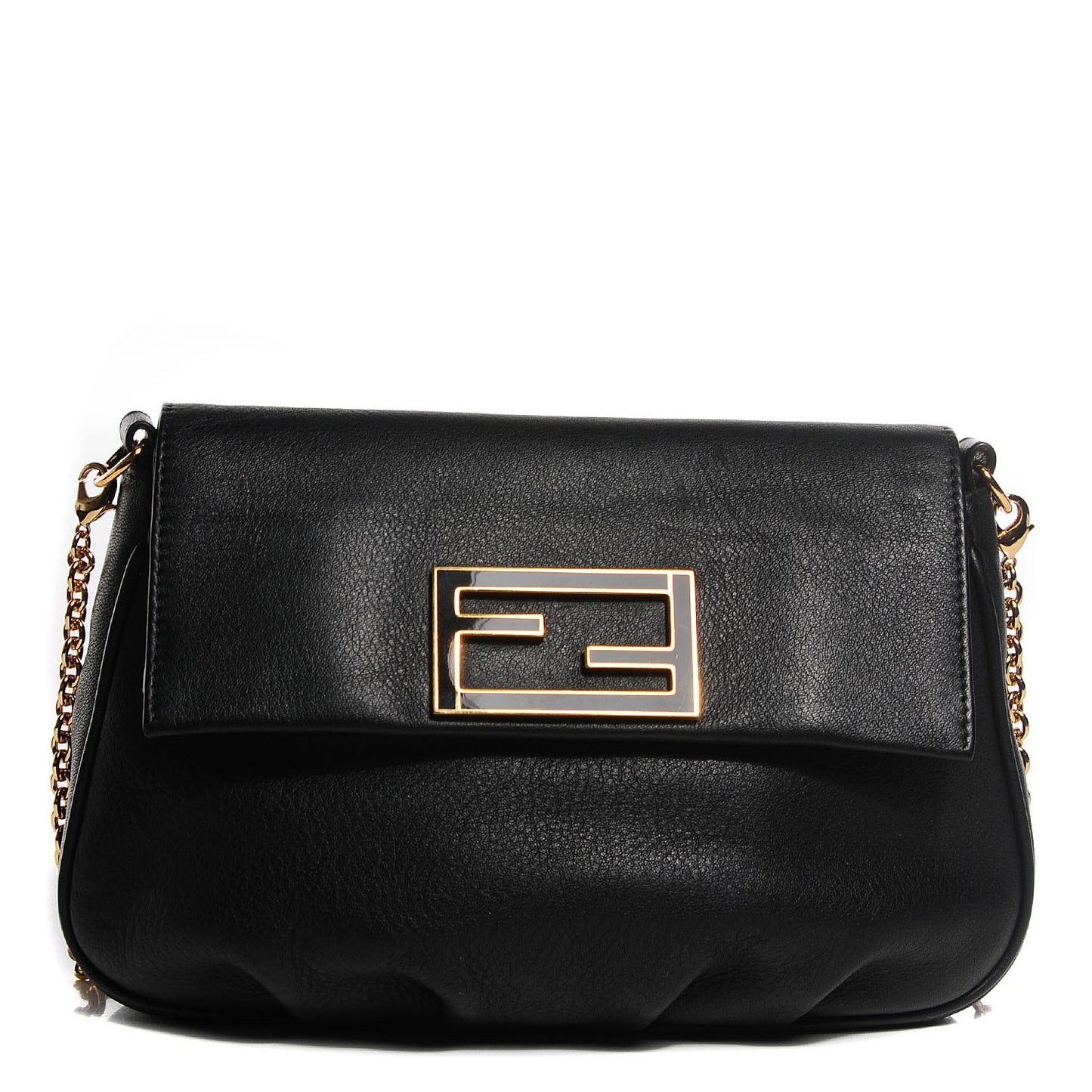 Vitello Flamingo Enamel Fendista Pouchette Crossbody Black