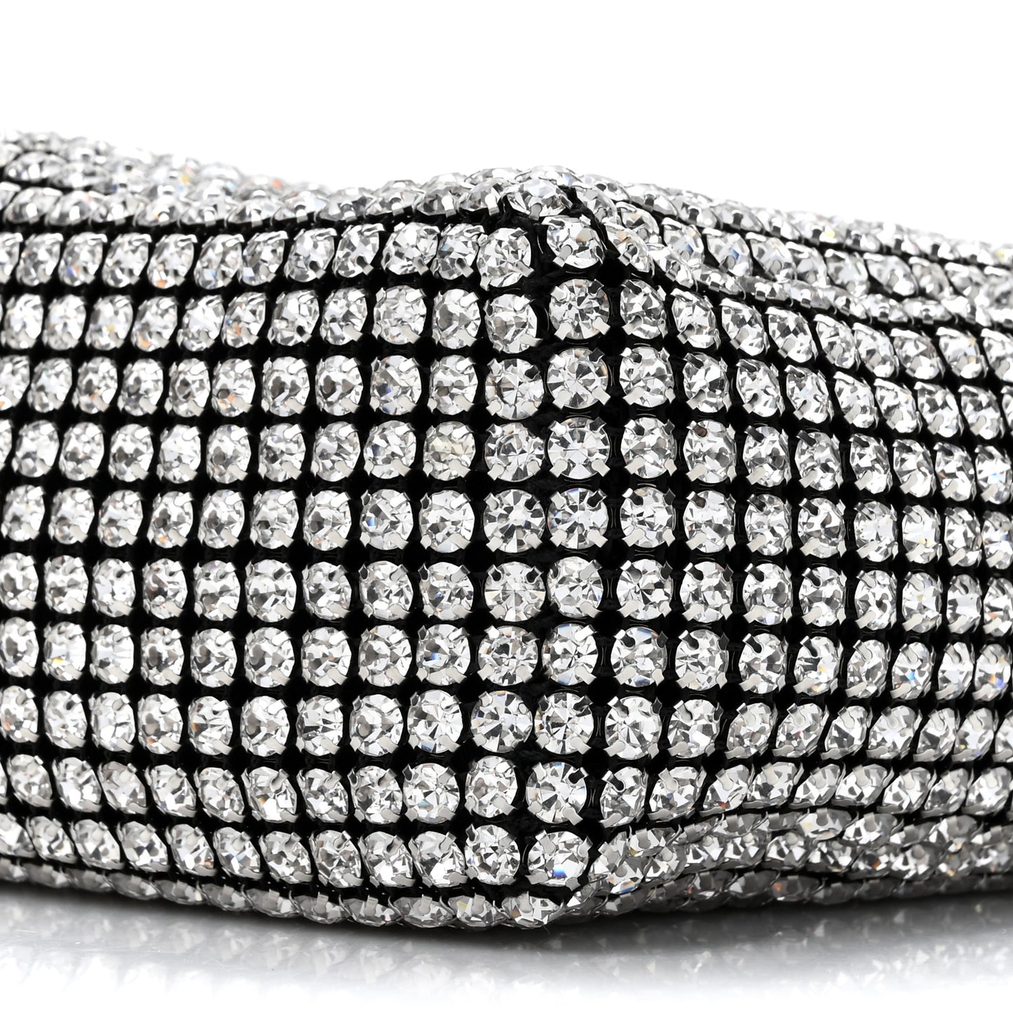 Mesh Crystal Rhinestone Mini Heiress Pouch Black Silver