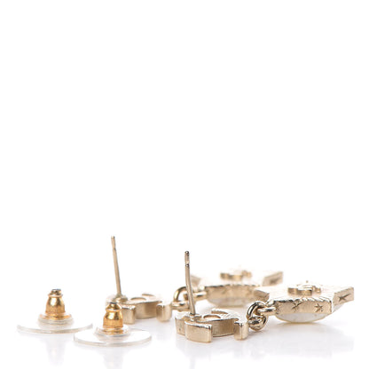 Chanel Metal Resin Pearl Star CC Drop Earrings Gold 3 of 4