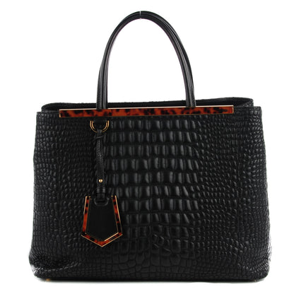 Fendi Nappa Crocodile Trapuntata Medium 2Jours Tote Black 1 of 10