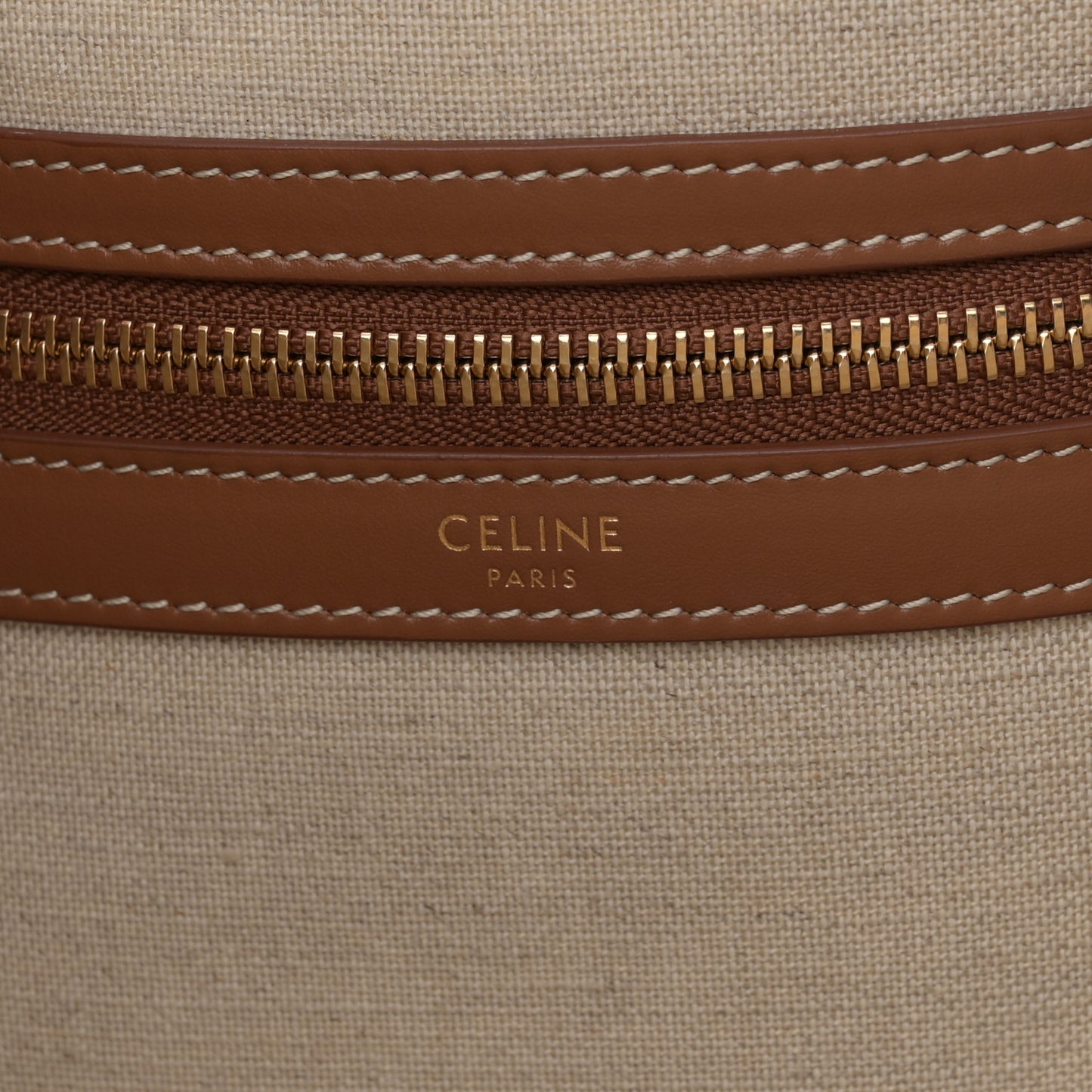 Canvas Calfskin Triomphe Embroidered Horizontal Cabas Tan