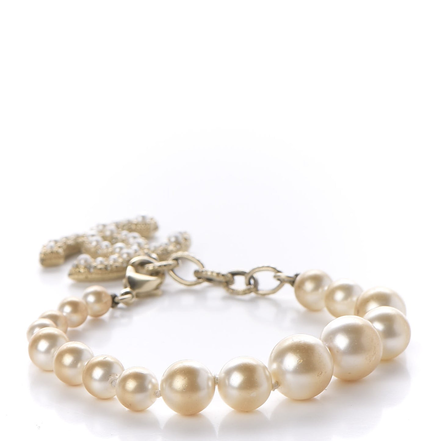 Crystal Pearl CC Bracelet Gold