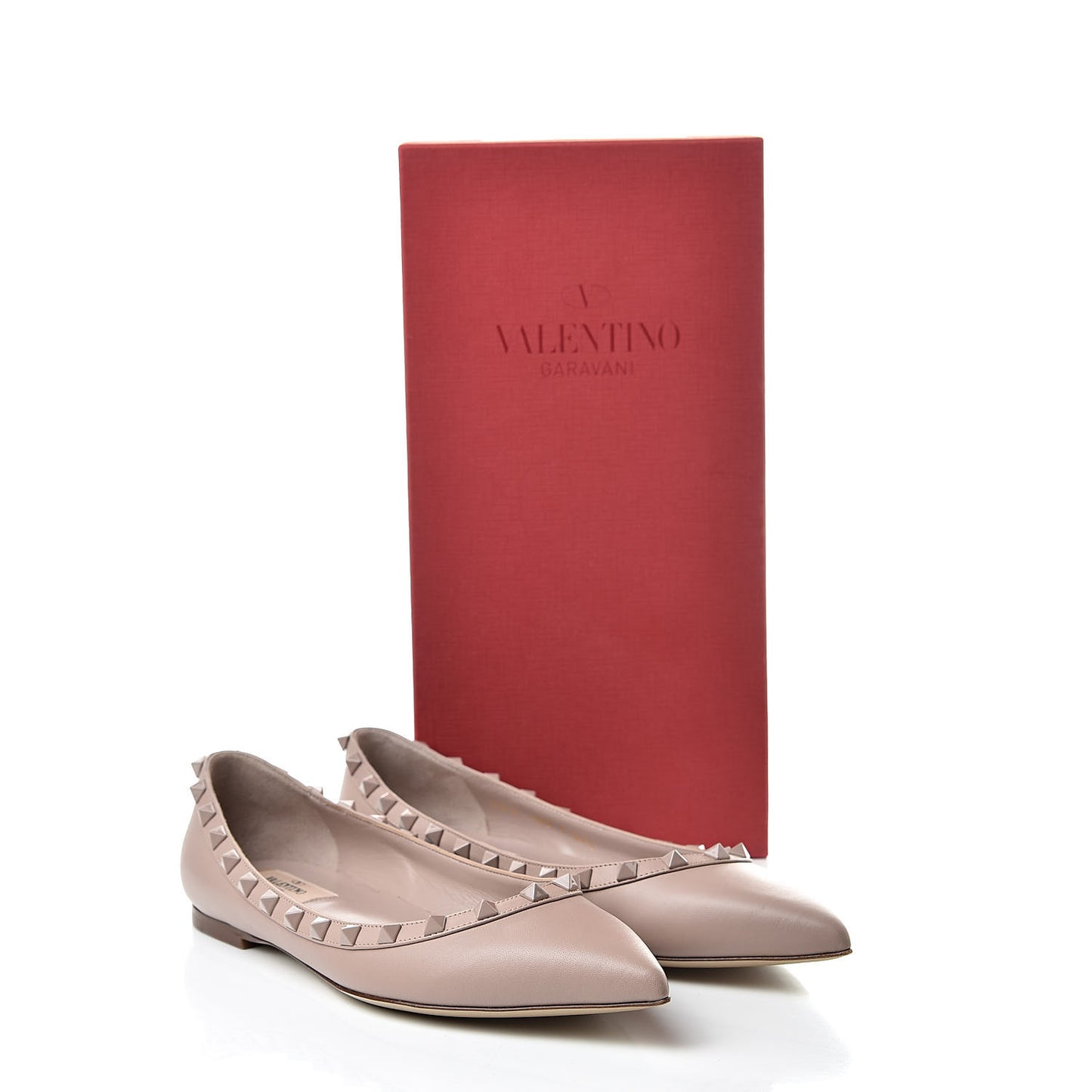 Calfskin Lacquered Monochrome Rockstud Ballerina Flats 39.5 Poudre