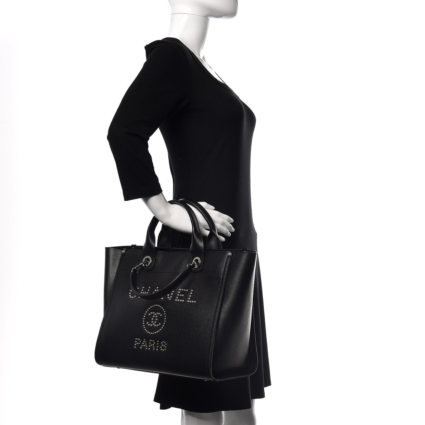 Caviar Small Studded Deauville Tote Black