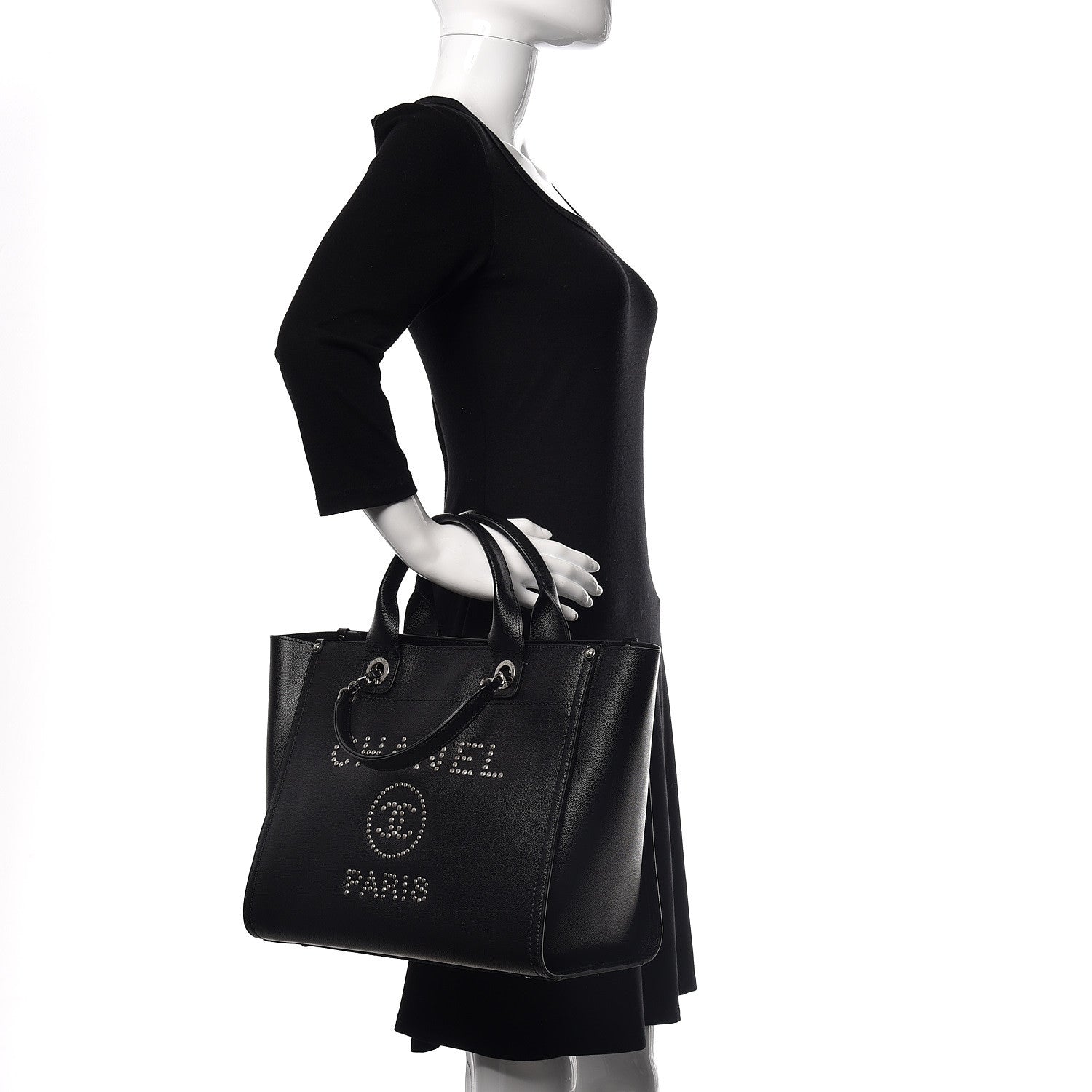 Chanel Caviar Small Studded Deauville Tote Black 3 of 10