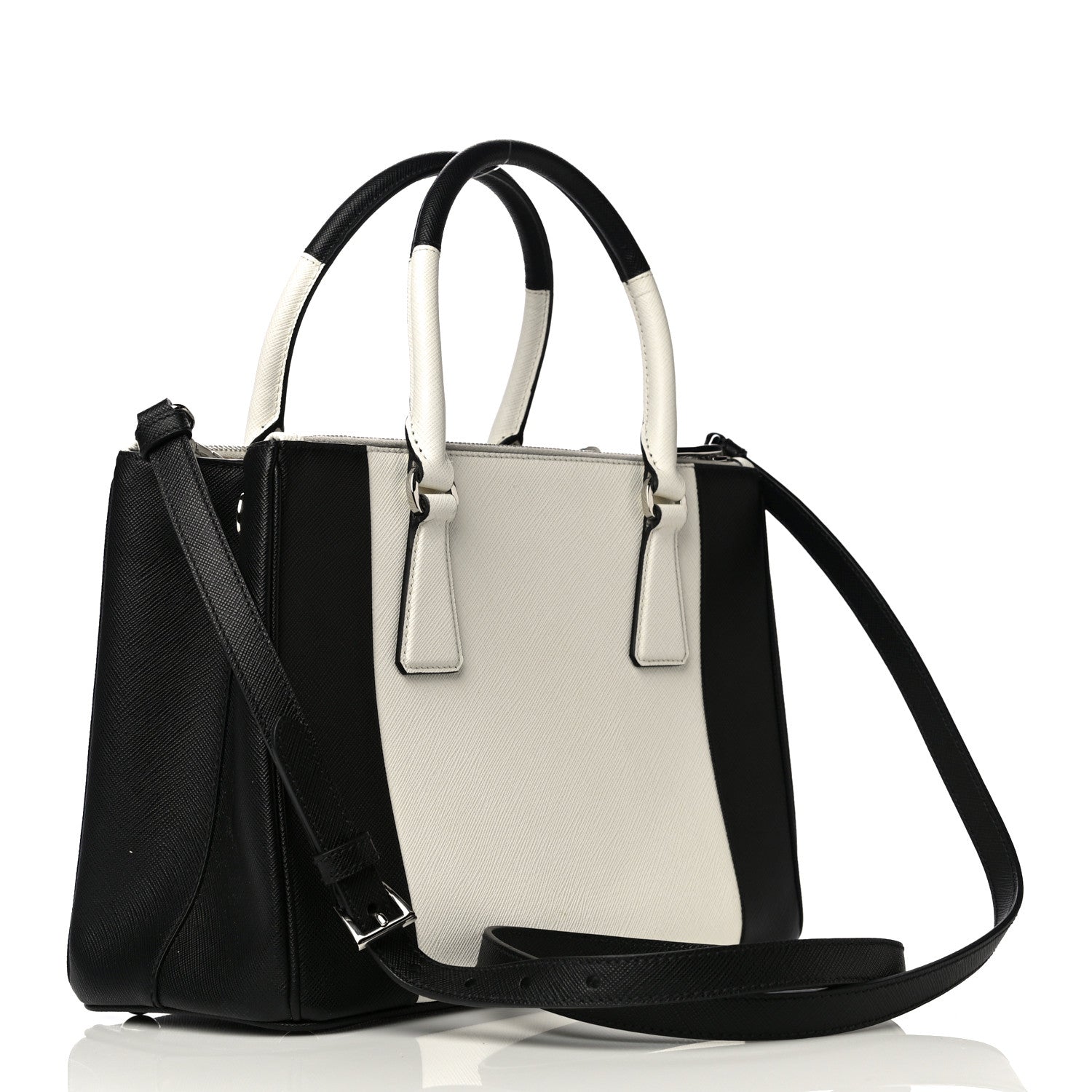 Prada Saffiano Lux Small Bi-Color Galleria Double Zip Tote Black White 2 of 13
