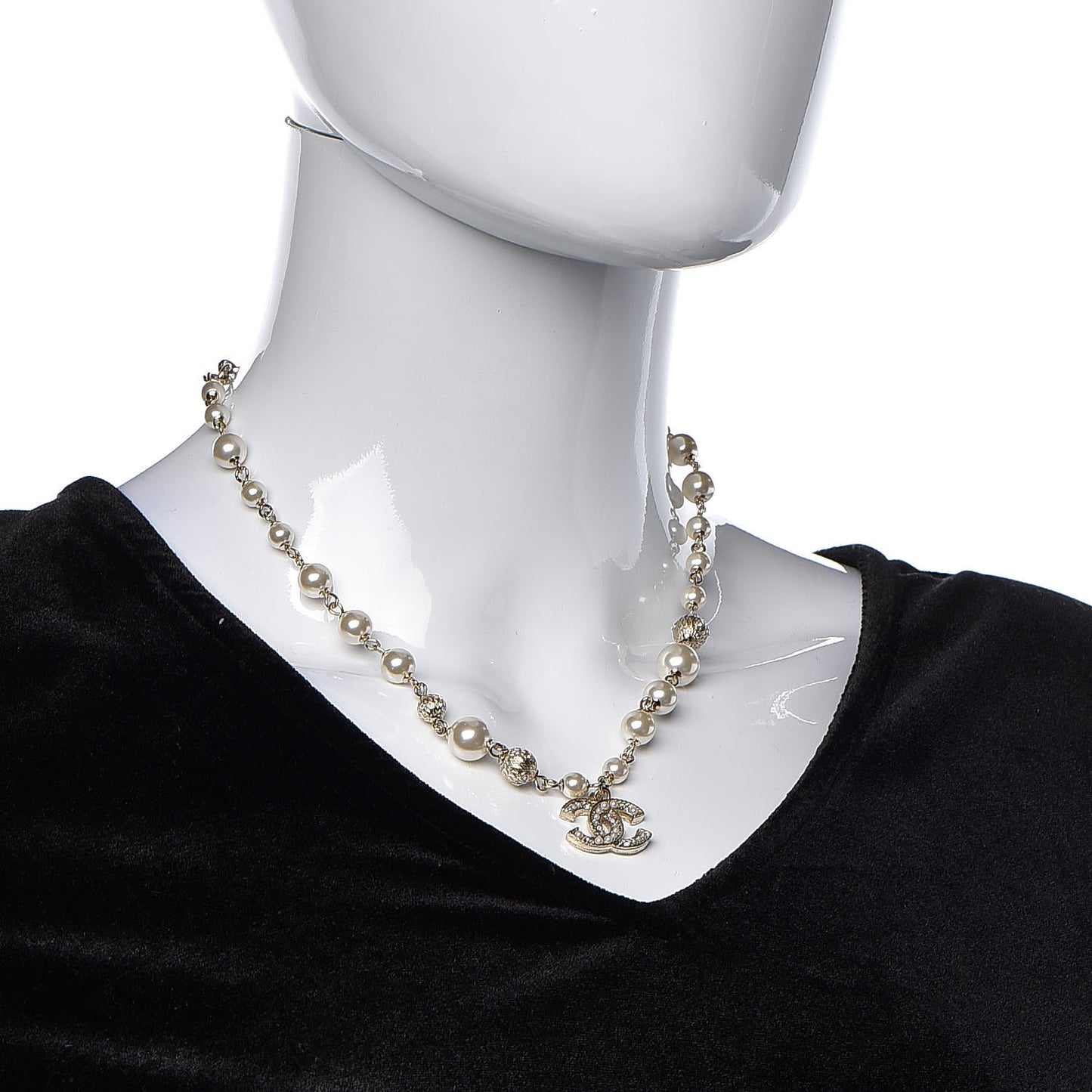 Strass Crystal Pearl Beaded CC Short Necklace Gold