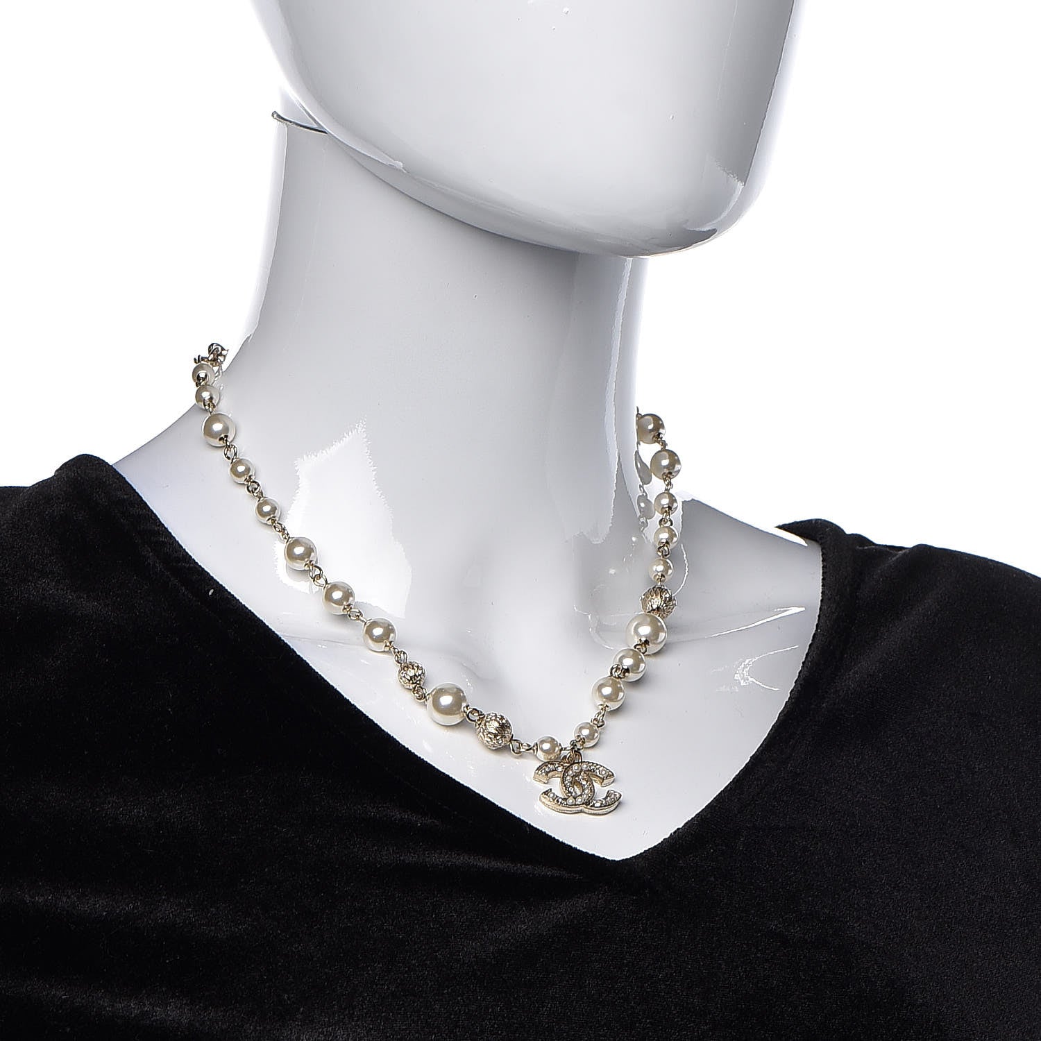 Chanel Strass Crystal Pearl Beaded CC Short Necklace Gold 2 of 5