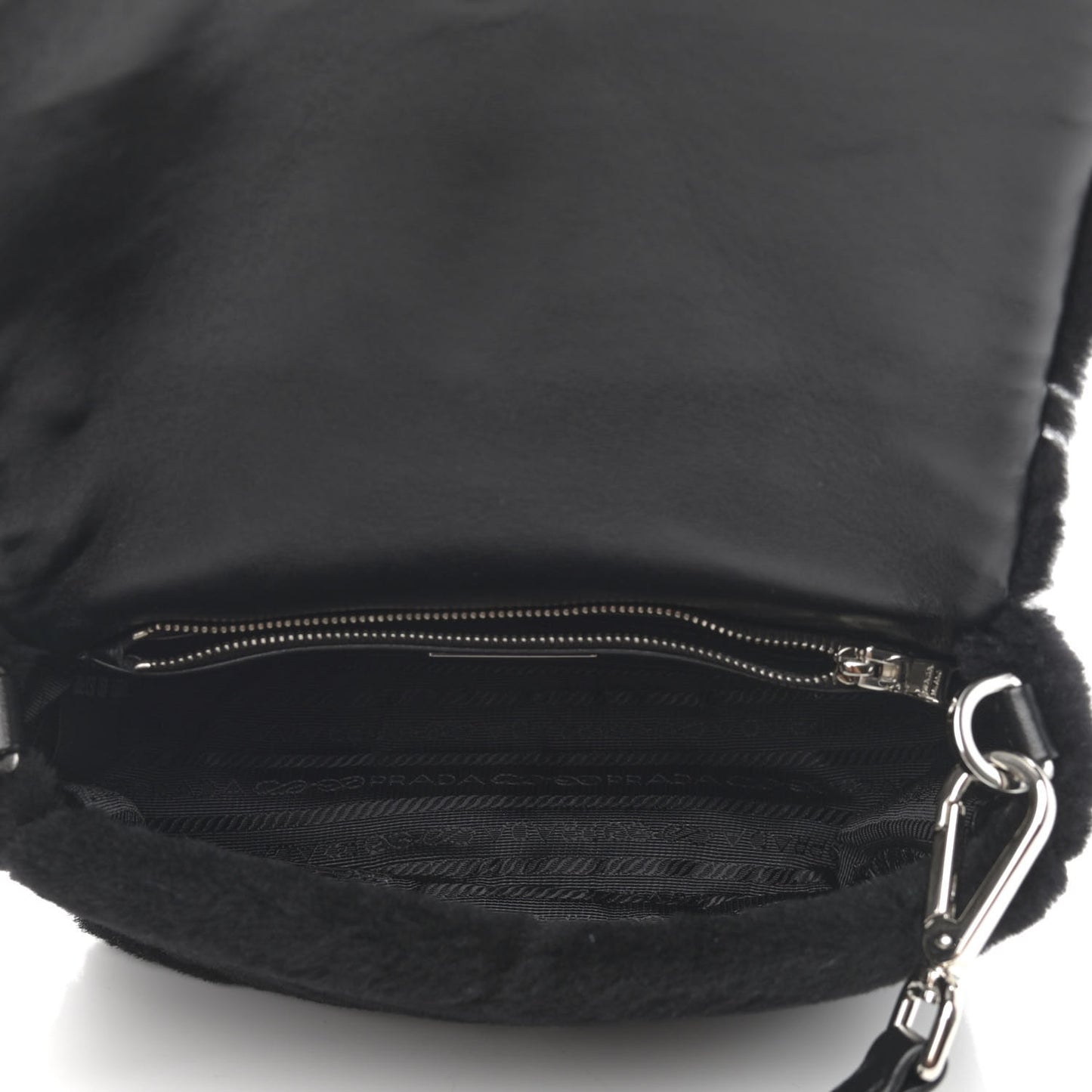 Shearling Nappa Triangle Quilted Patchwork System Flap Shoulder Bag Black