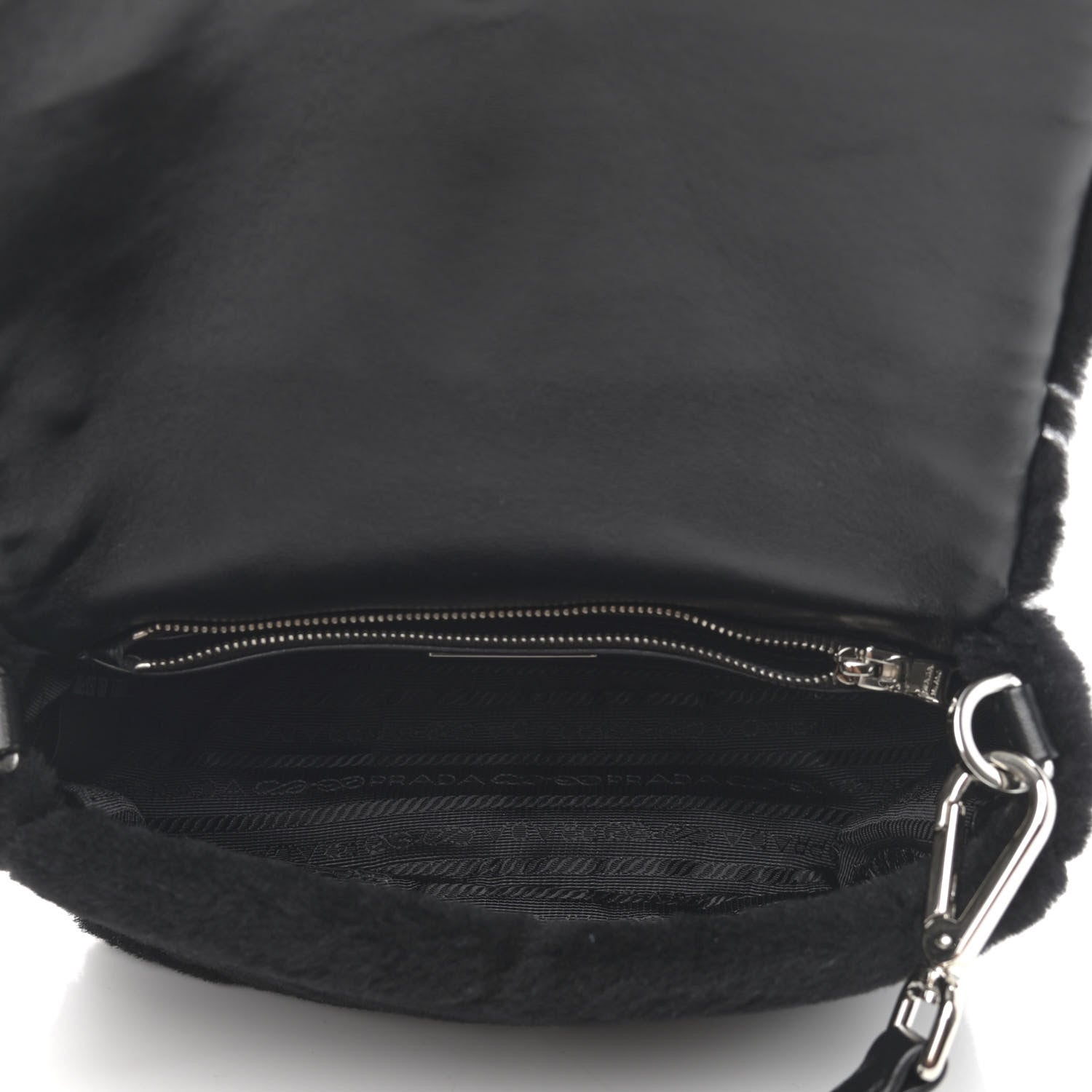 Prada Shearling Nappa Triangle Quilted Patchwork System Flap Shoulder Bag Black 5 of 11