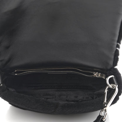 Prada Shearling Nappa Triangle Quilted Patchwork System Flap Shoulder Bag Black 5 of 11