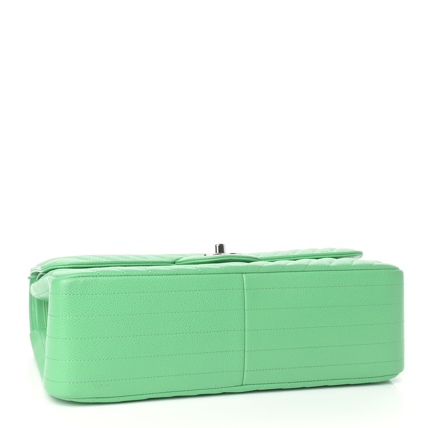 Chanel Caviar Chevron Quilted Jumbo Double Flap Green 3 of 8