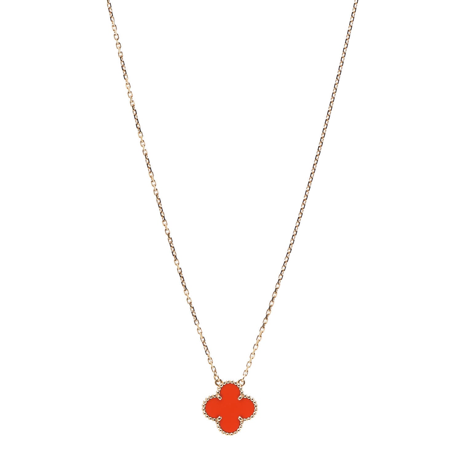 Van Cleef & Arpels 18K Yellow Gold Carnelian Vintage Alhambra Pendant Necklace 1 of 5