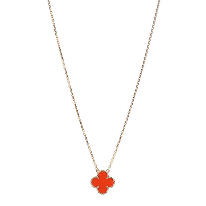 Van Cleef & Arpels 18K Yellow Gold Carnelian Vintage Alhambra Pendant Necklace 1 of 5