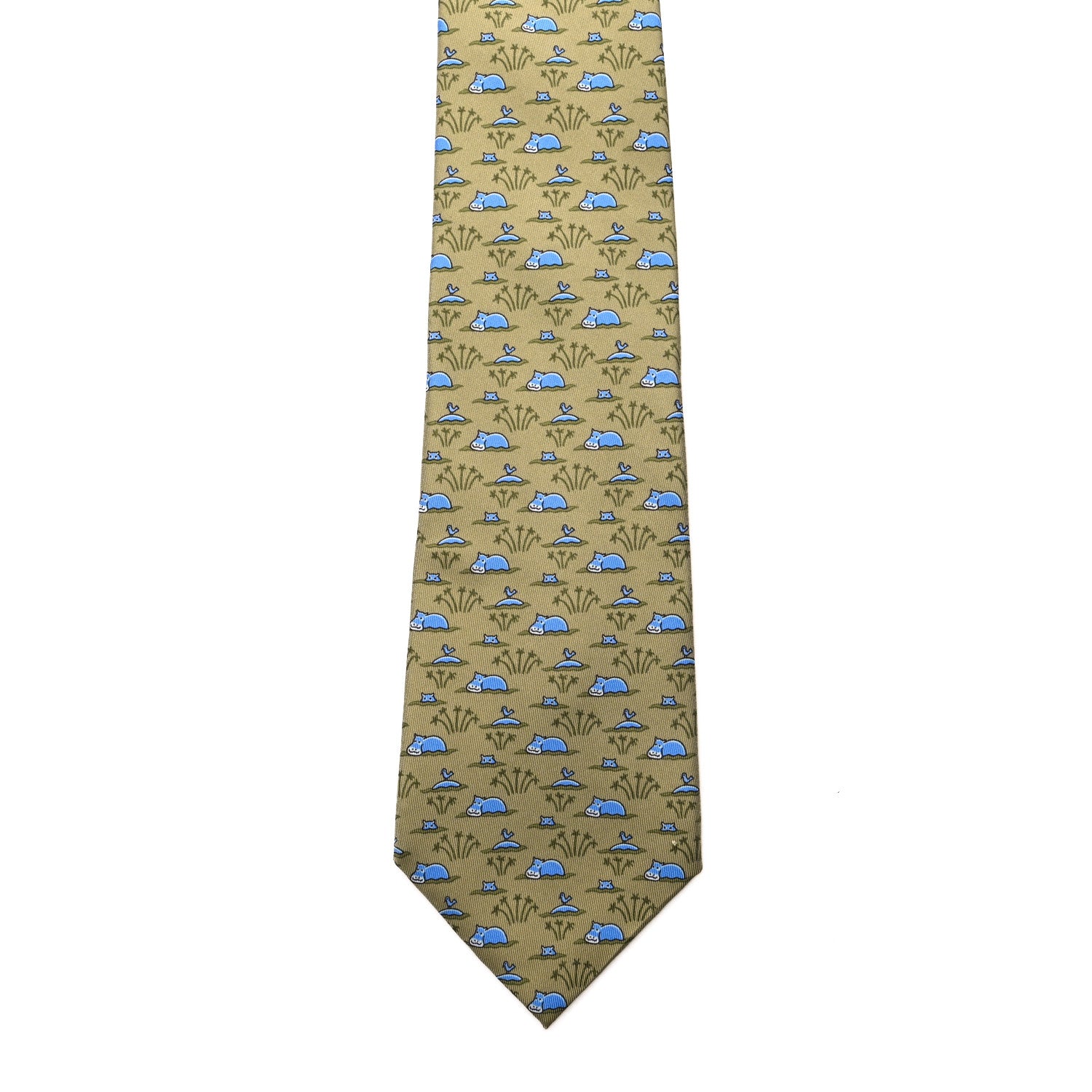 Hermes Silk Printed Mens Neck Tie Green 2 of 5