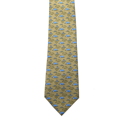 Hermes Silk Printed Mens Neck Tie Green 2 of 5