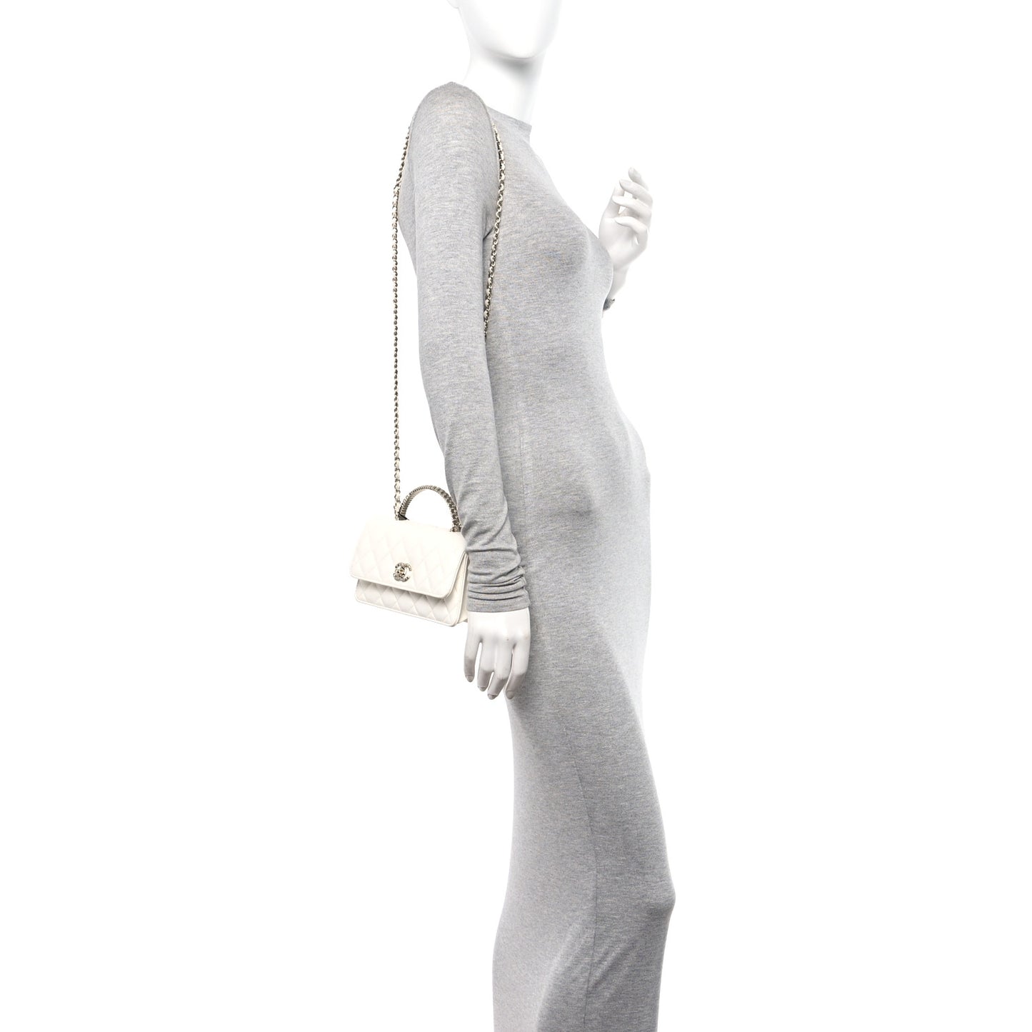 Lambskin Quilted Crystal Top Handle Rectangular Flap White