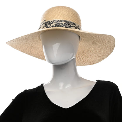 Hermes Straw Brides De Gala Panama Carrousel Hat 56 Naturel Ecru Black 2 of 10