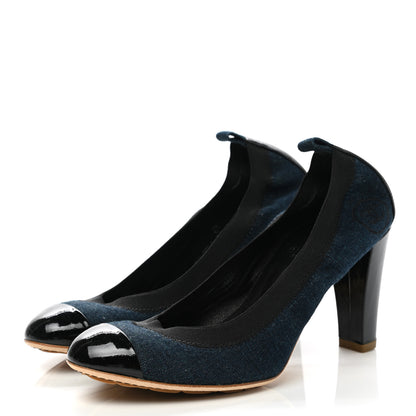 Chanel Denim Patent CC Elastic Stretch Pumps 38.5 Blue Black 3 of 8