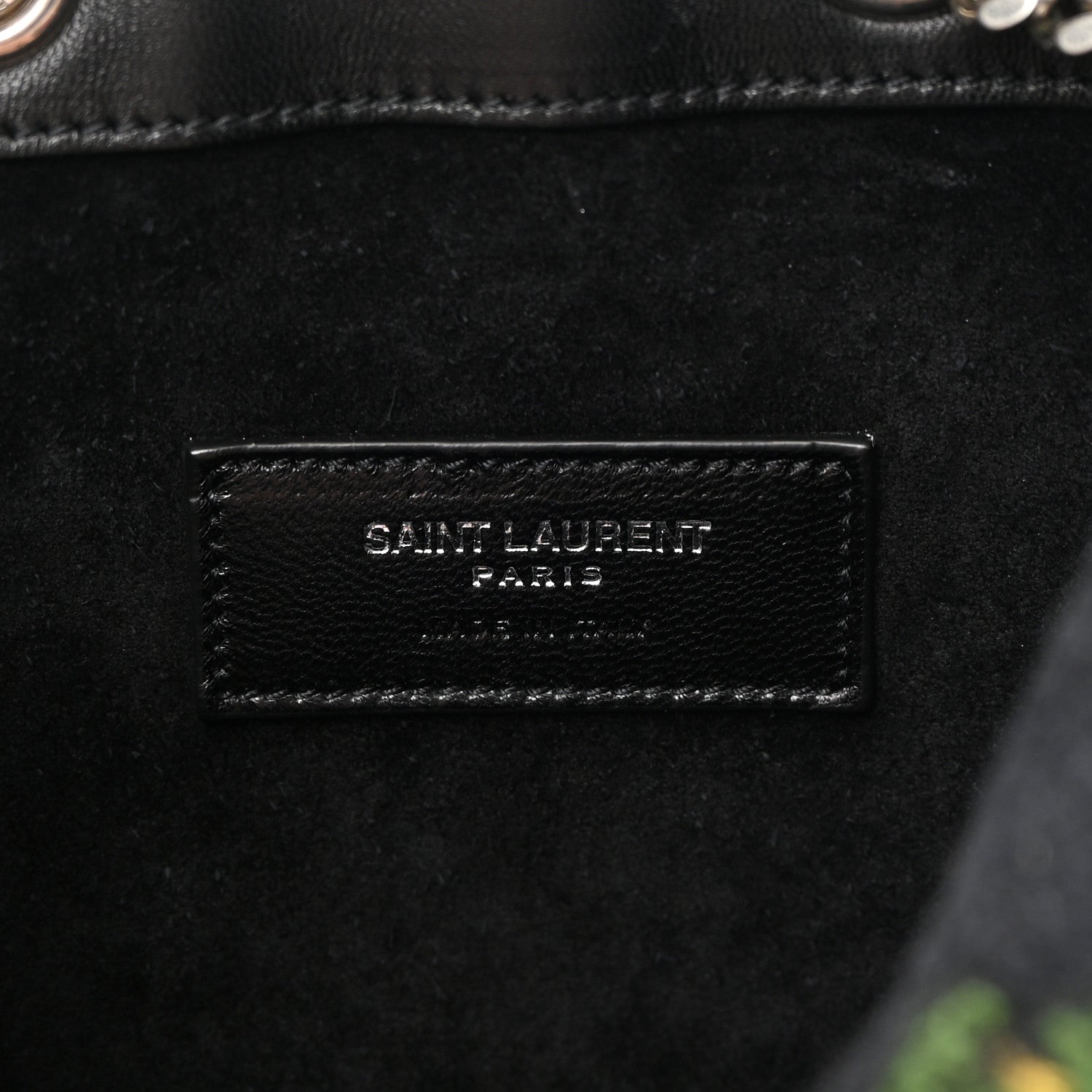 Saint Laurent Woven Wool Embroidered Baby Emmanuelle Bucket Bag Black 6 of 13