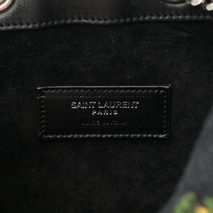 Saint Laurent Woven Wool Embroidered Baby Emmanuelle Bucket Bag Black 6 of 13