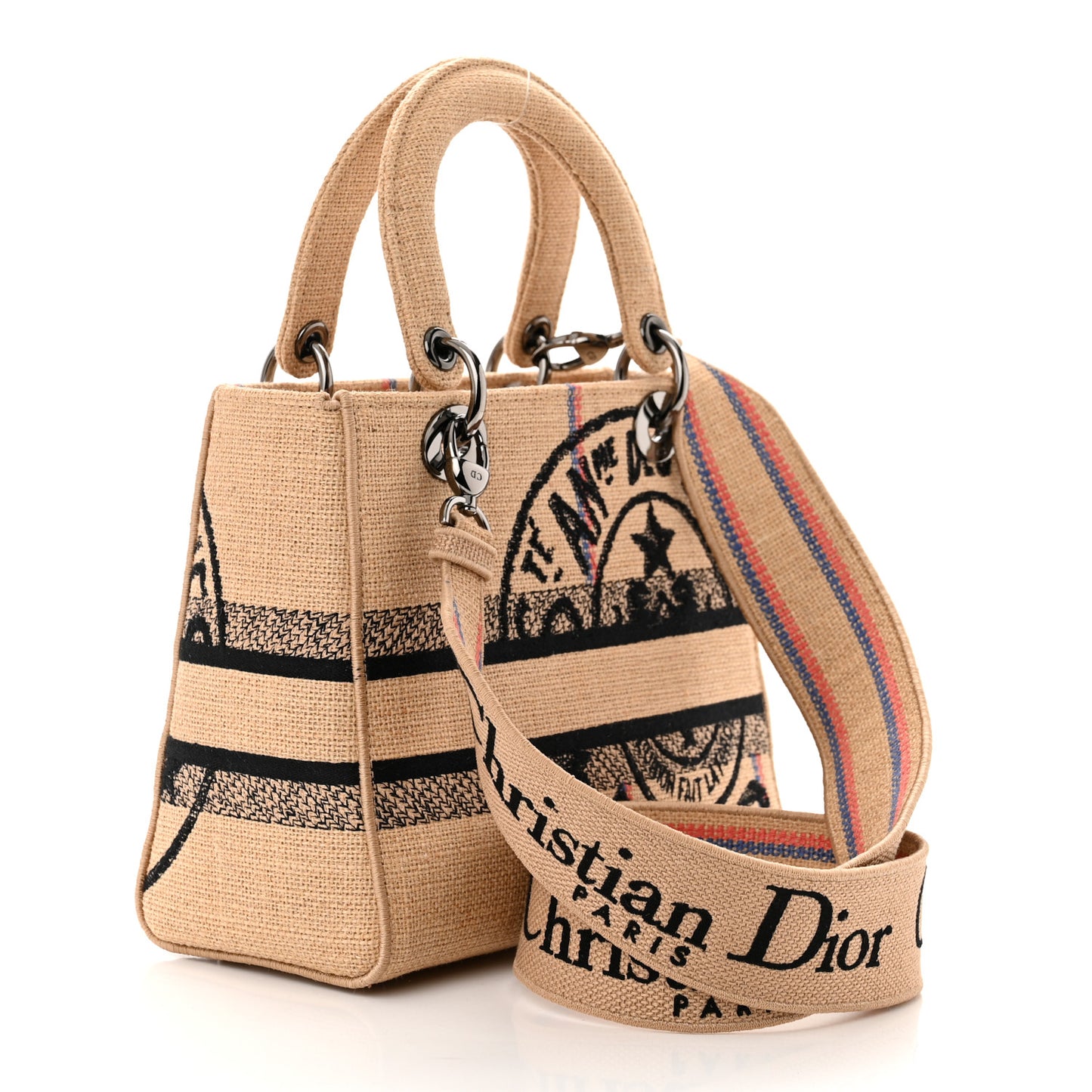 Canvas Jute Embroidered Medium Lady D-Lite Beige Multicolor