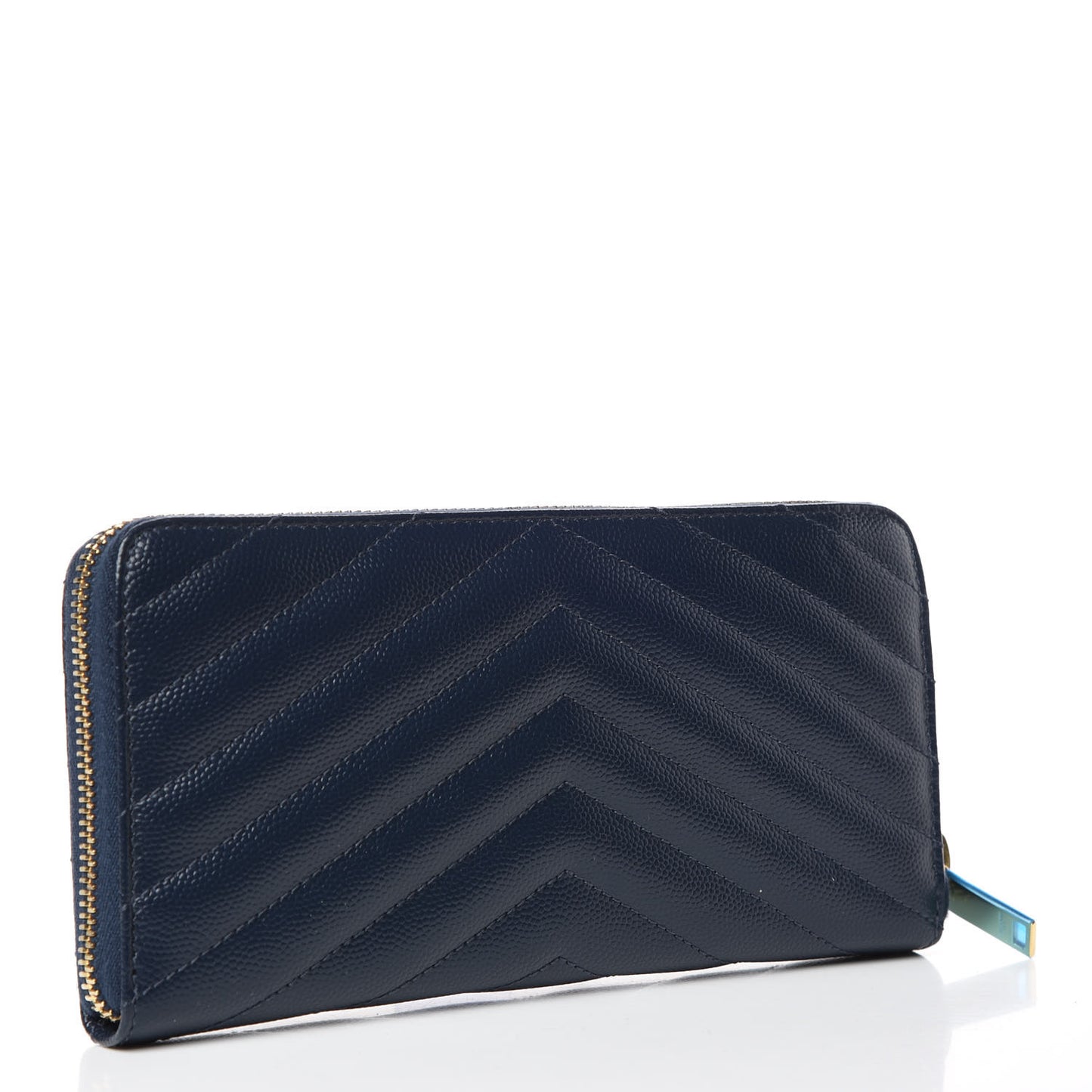 Grain De Poudre Matelasse Chevron Monogram Zip Around Wallet Navy