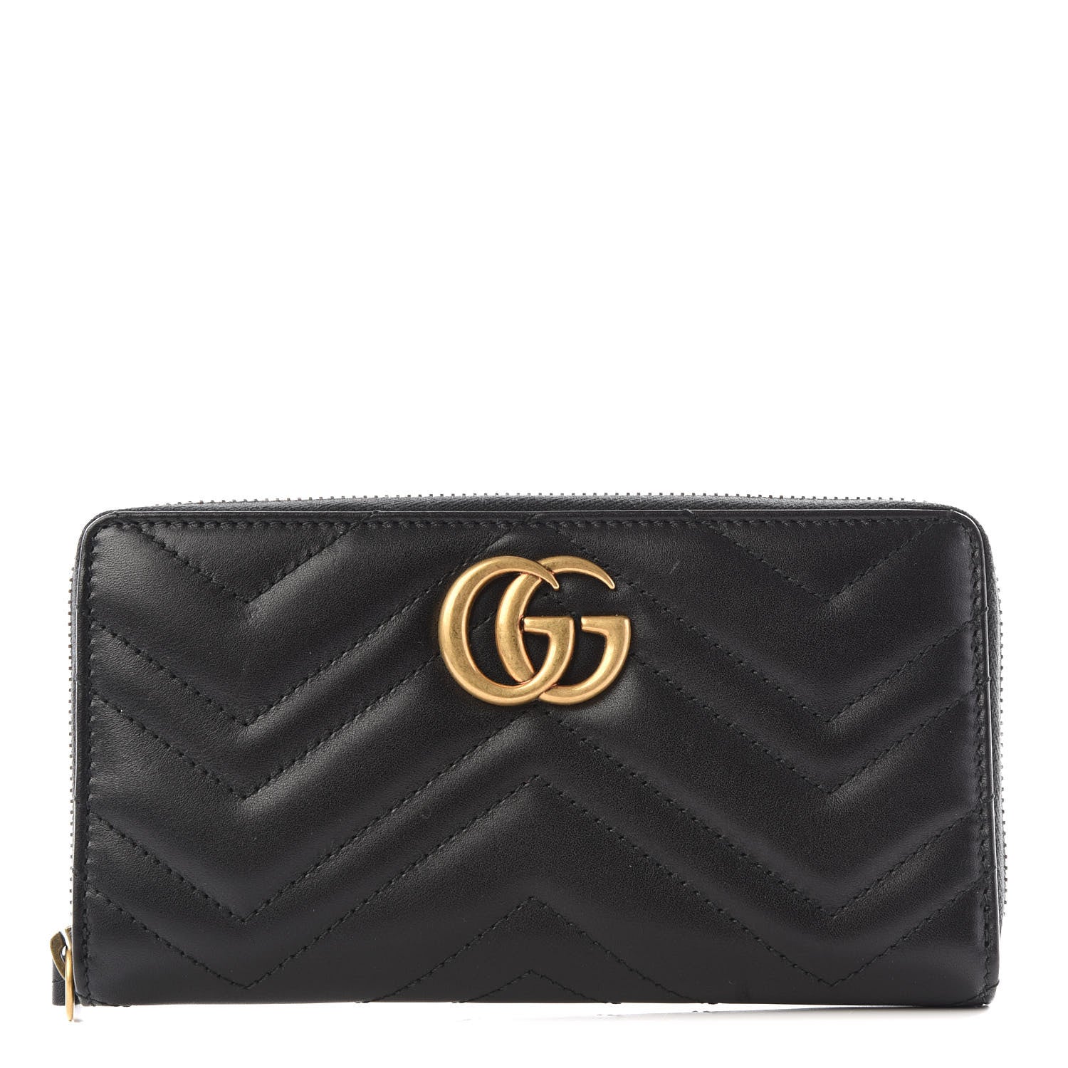 Gucci Calfskin Matelasse GG Marmont Zip Around Wallet Black 1 of 11