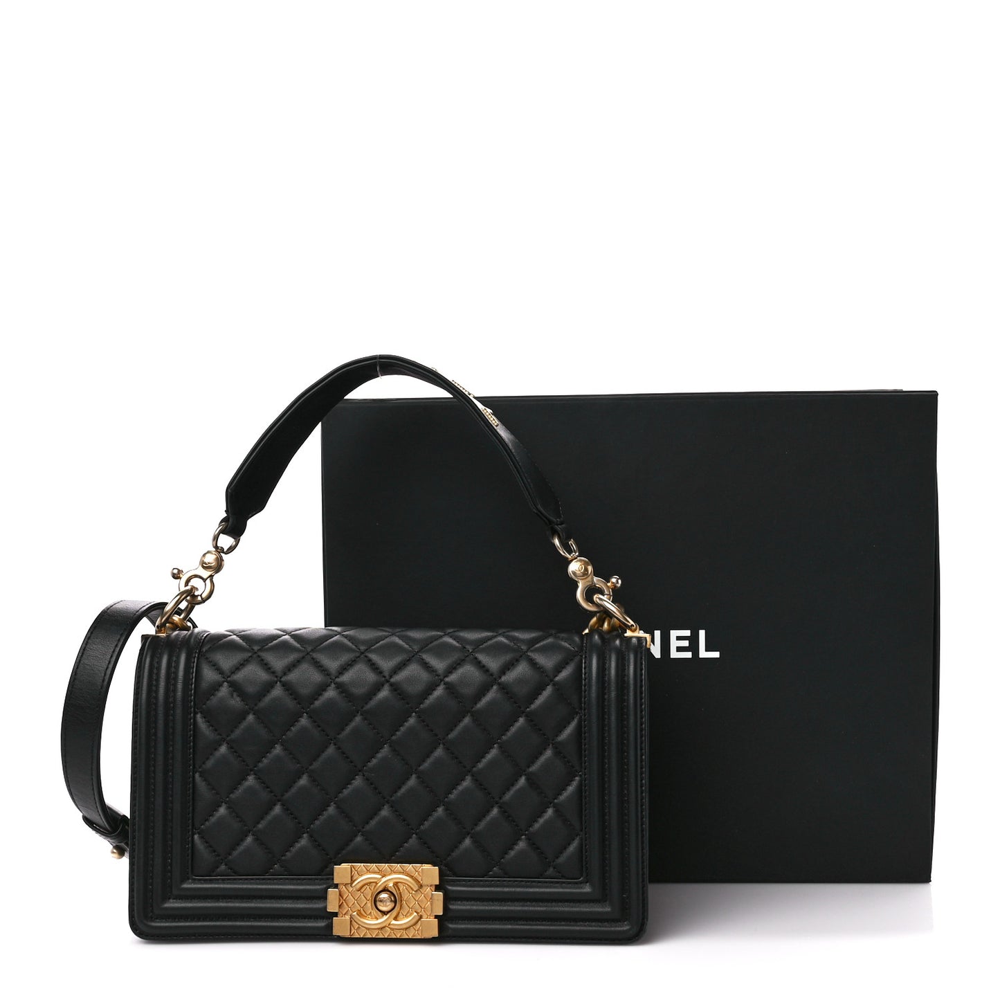 Calfskin Medium Boy Logo Top Handle Flap Black