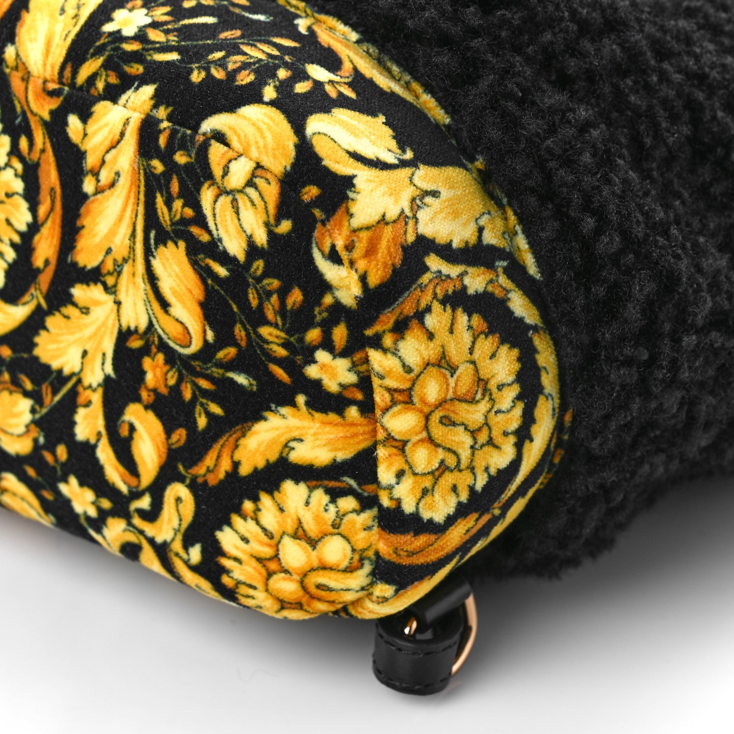 Cotton Calfskin Barocco Teddy Backpack Black Gold