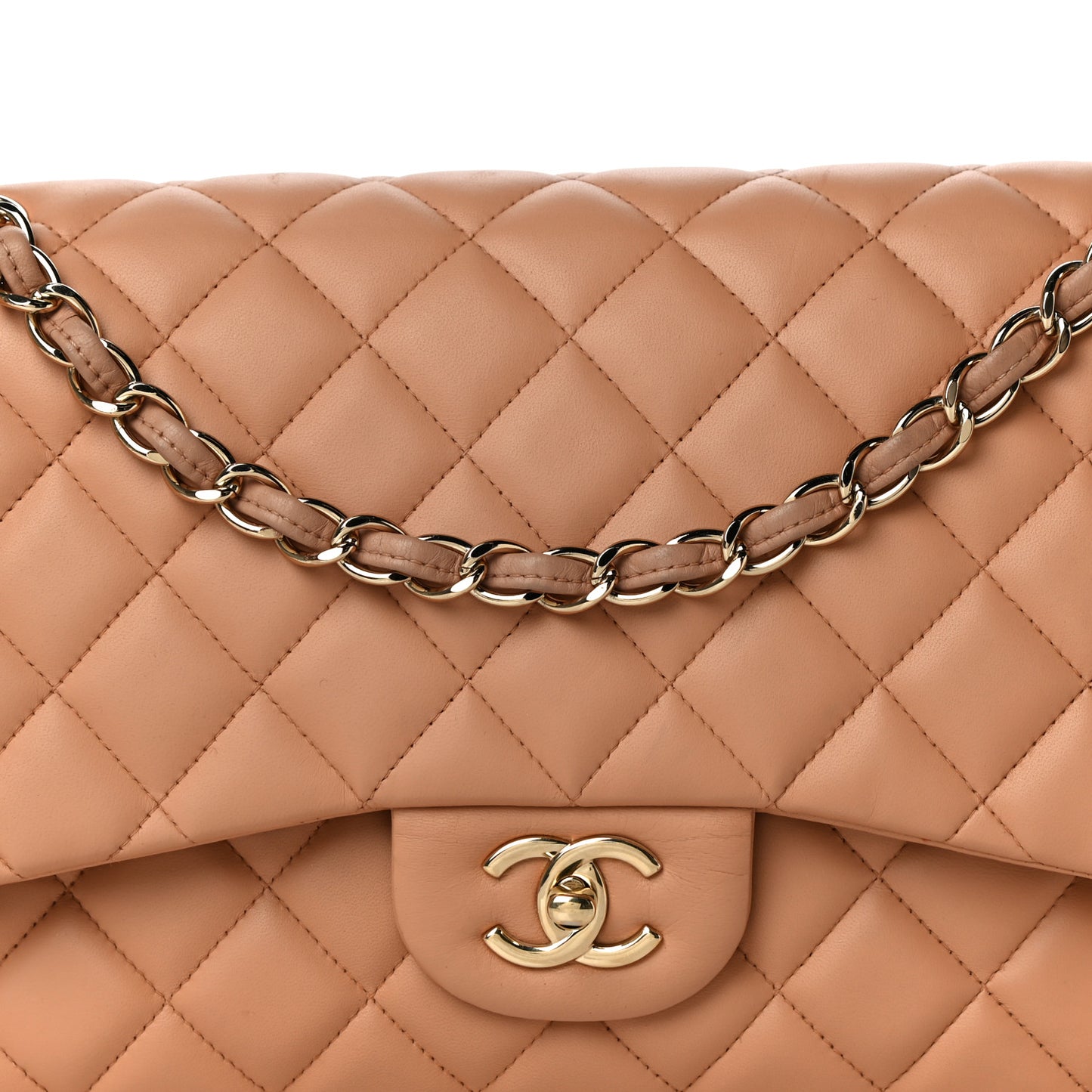 Lambskin Quilted Jumbo Double Flap Dark Beige