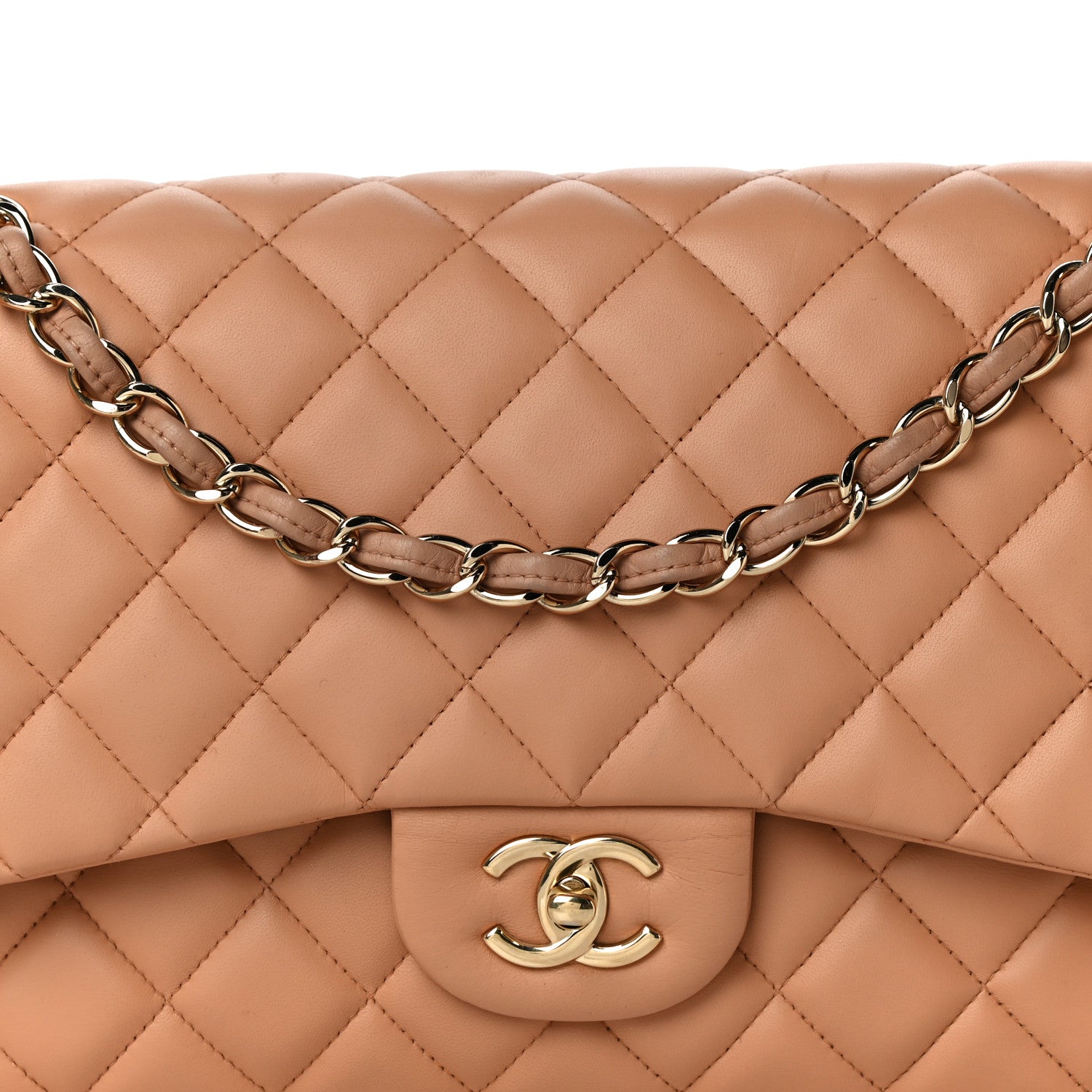 Chanel Lambskin Quilted Jumbo Double Flap Dark Beige 8 of 11