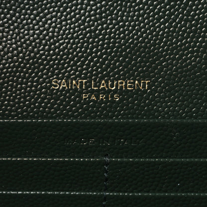 Saint Laurent Grain De Poudre Matelasse Chevron Monogram Chain Wallet Dark Green 5 of 8