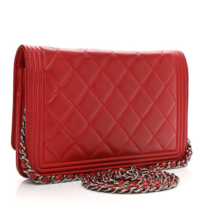 Chanel Lambskin Quilted Boy Wallet On Chain WOC Red 3 of 16