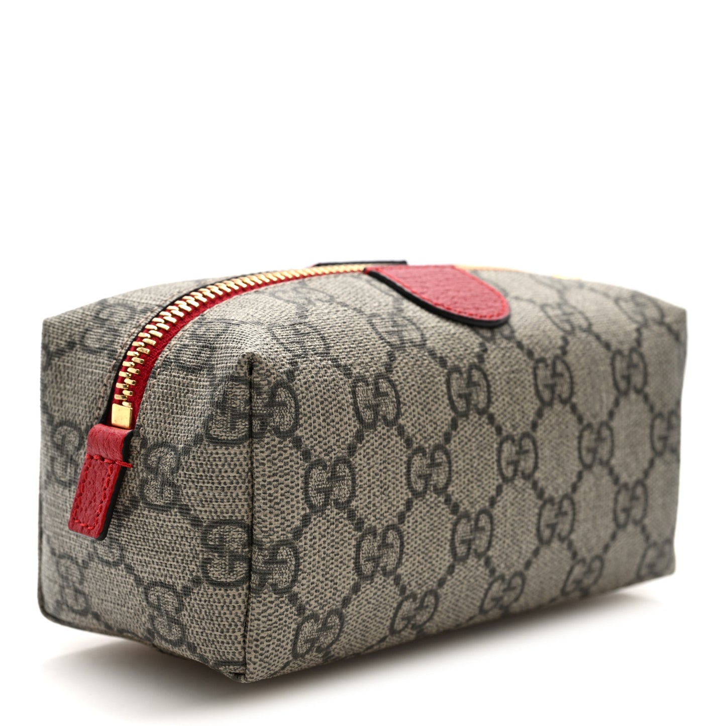 Soft GG Supreme Monogram Calfskin Small Ophidia Cosmetic Case Beige Ebony Hibiscus Red
